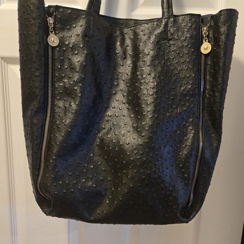 Black Italian Leather Tote Bag with Another Insert Bag Inside